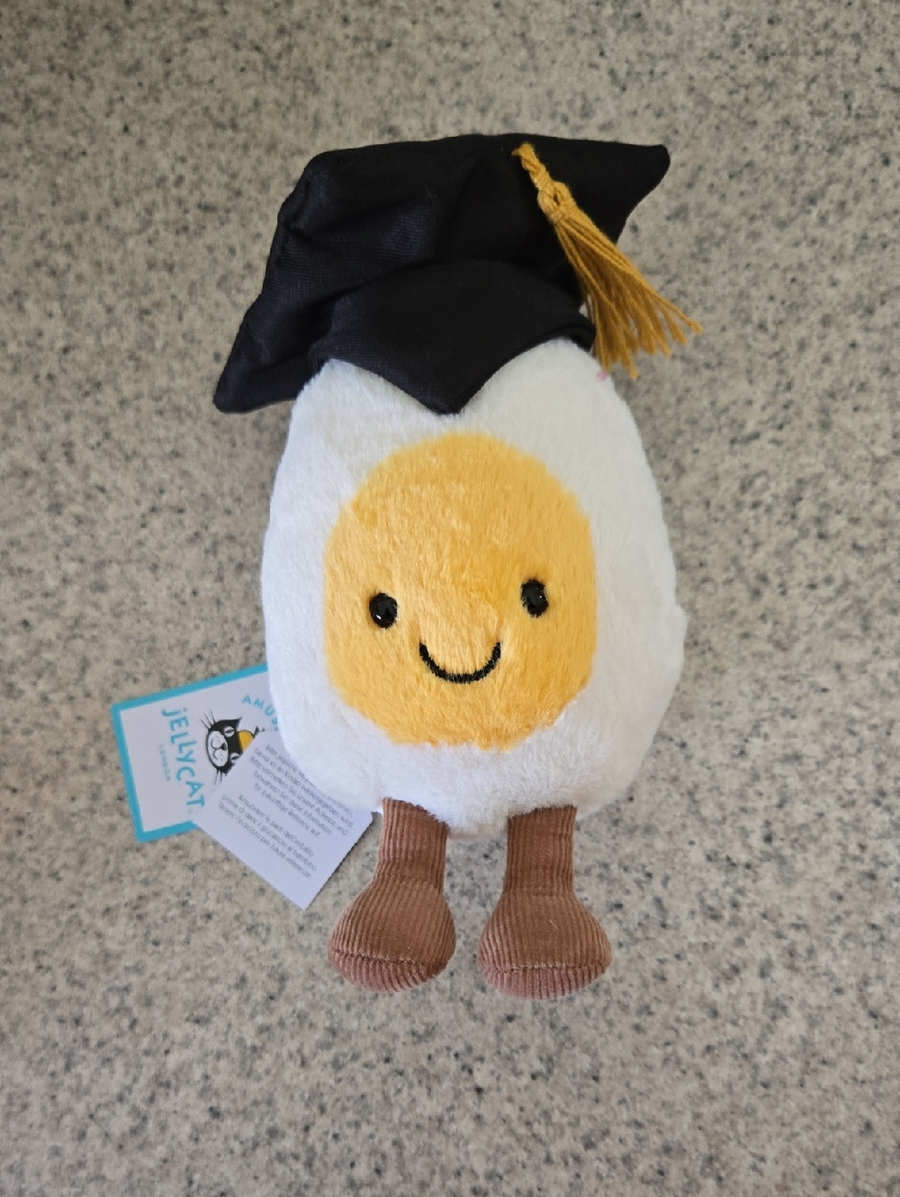 Jellycat Graduation Egg Plush with Yellow Yolk and Brown Legs. NEW WITH TAG!!